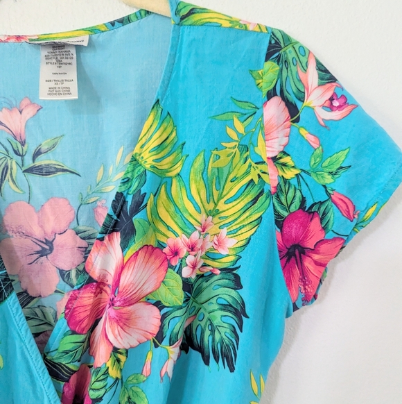 Tommy Bahama Fleur De Flora Dress Wrap Midi Dress High Low Short Sleeve Blue XS - Picture 6 of 12
